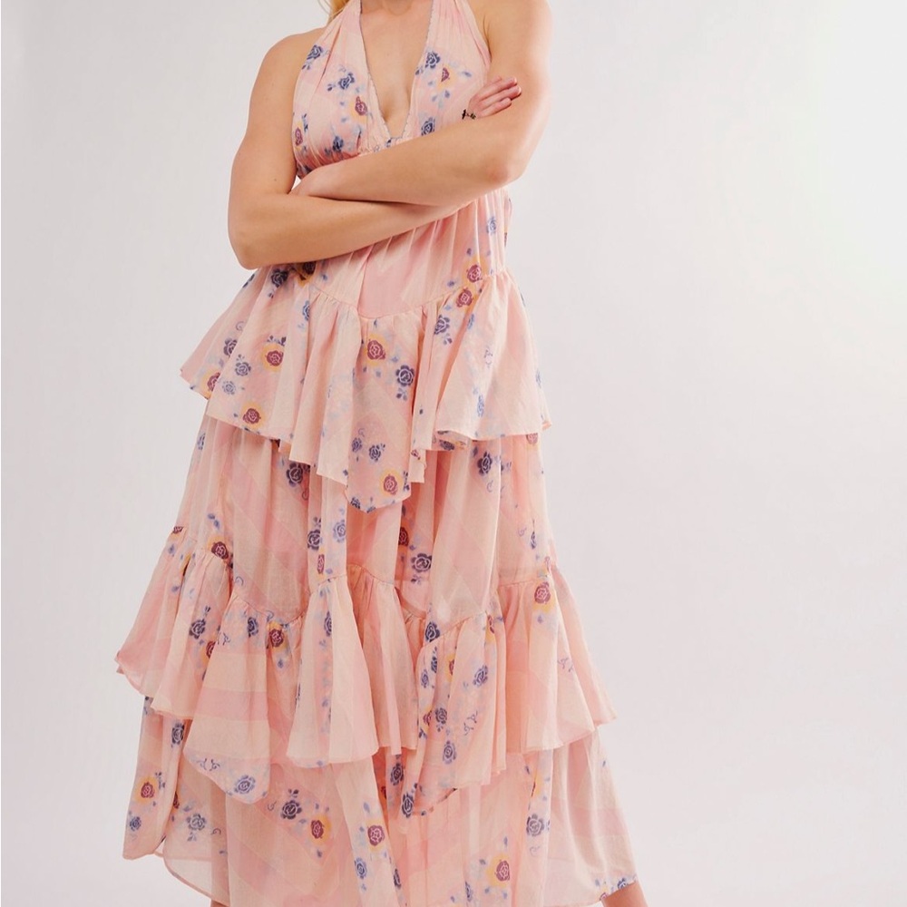 Free People Pink Floral Tiered Dress